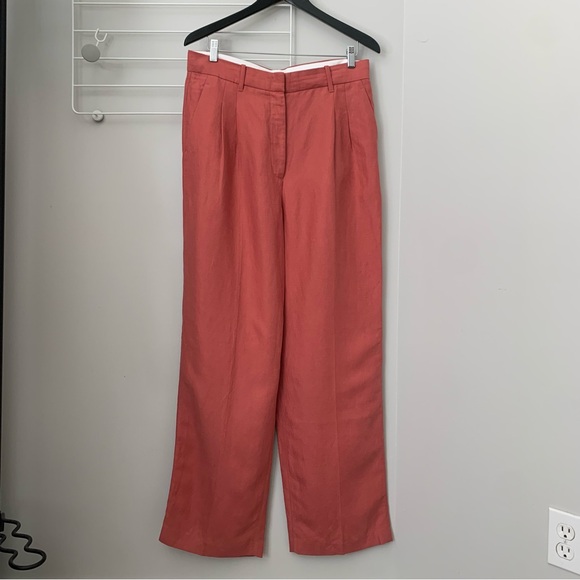 Aritzia Wilfred Effortless Linen Wide leg Pant in Warm Sienna Red Size 12 - Picture 5 of 12